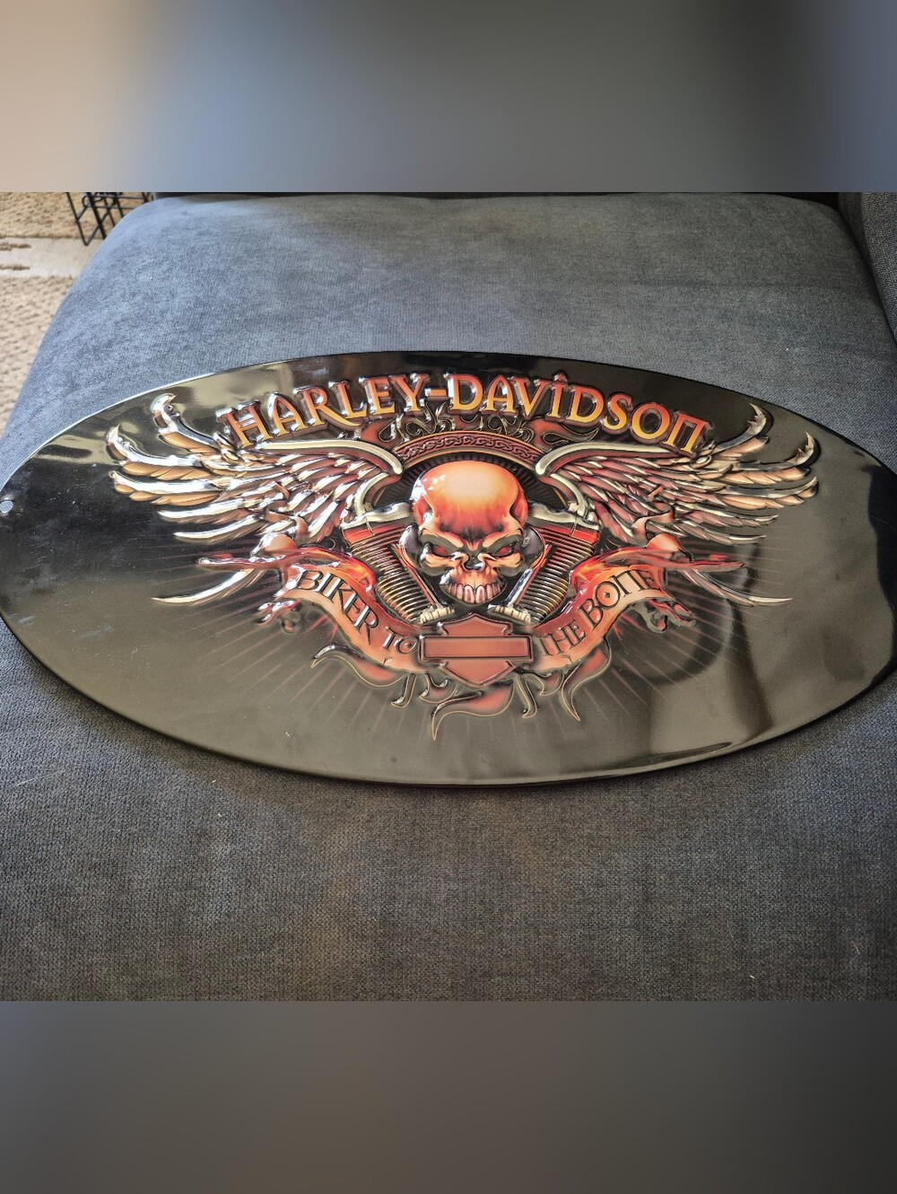 Harley Davidson Biker To The Bone Embossed Metal Sign